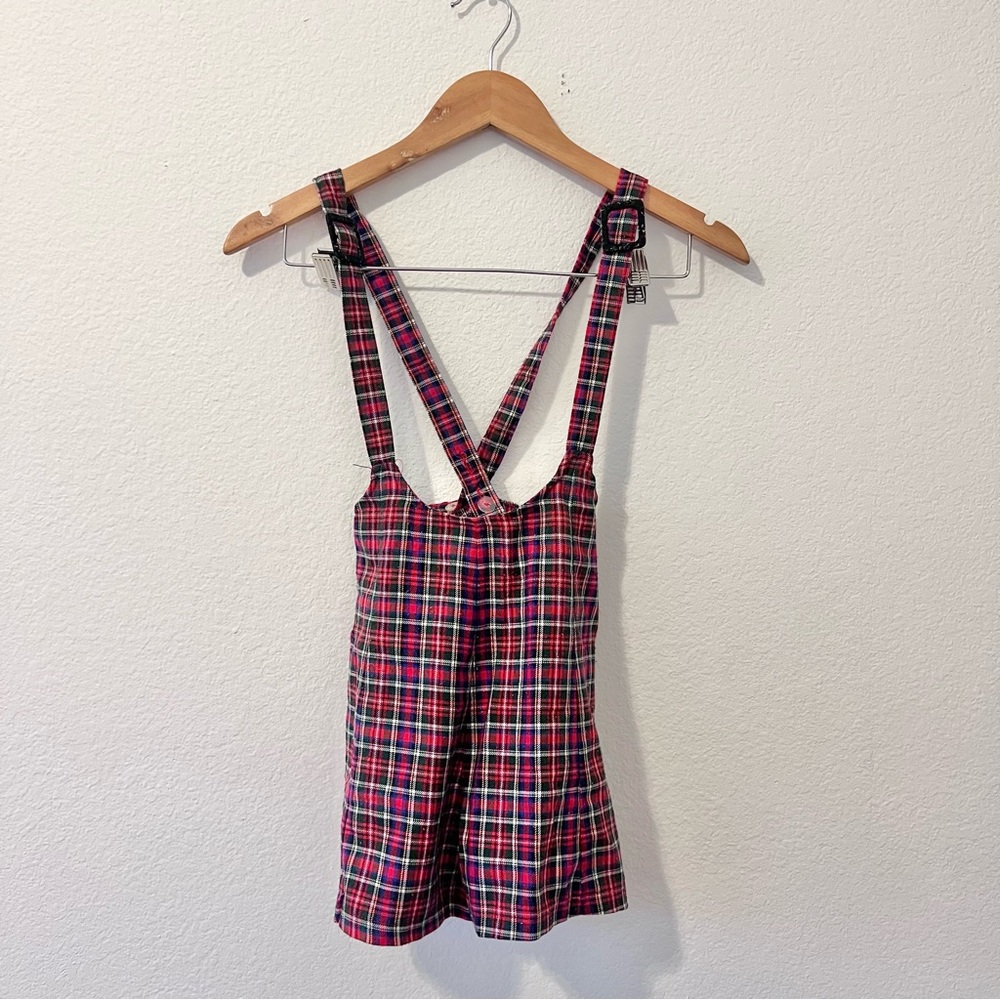 Vintage Tartan Plaid Girls Shortalls Sz 6X